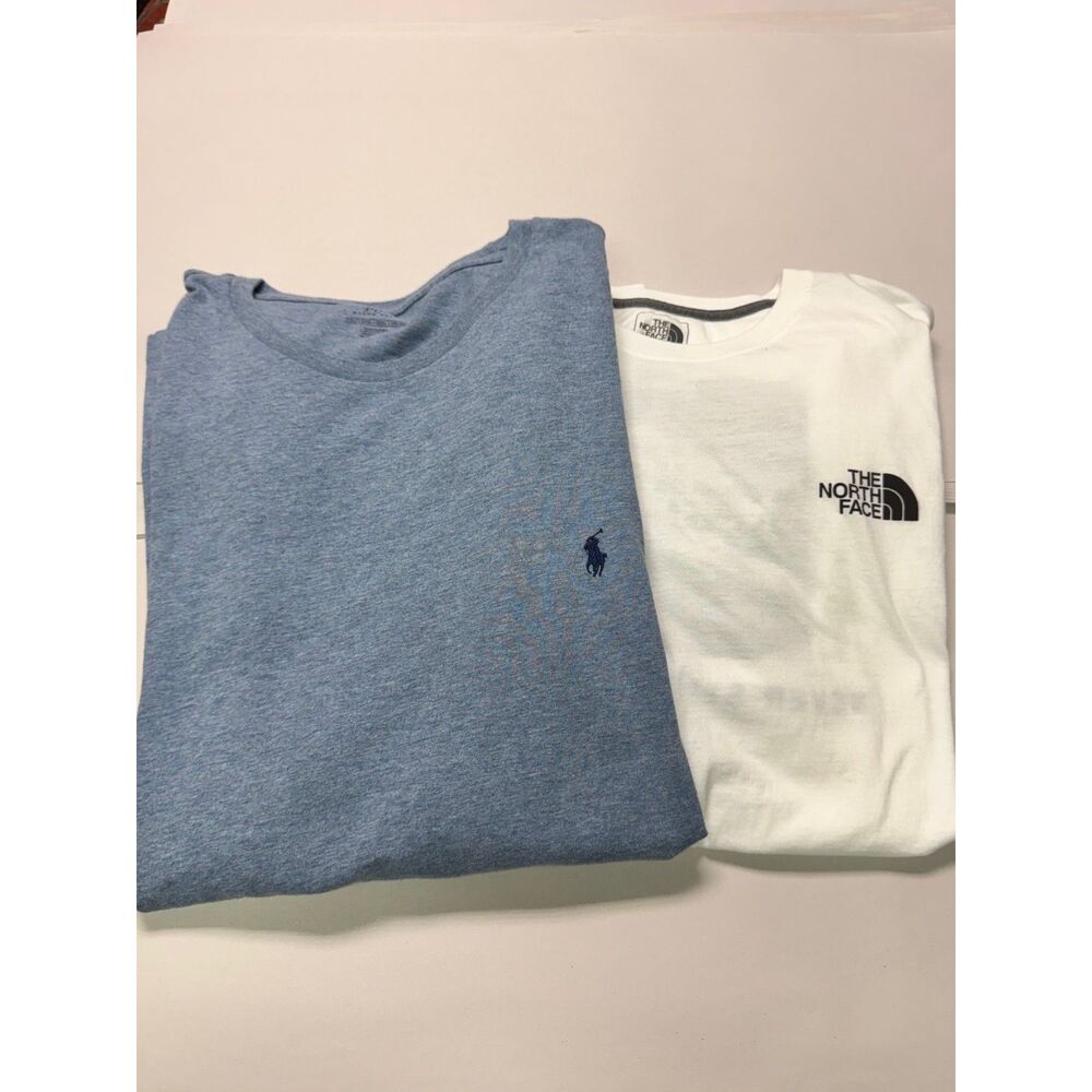 BUNDLE - POLO RL Heather Blue Tee, THE NORTH FACE White Graphic Tee, Sz XXL